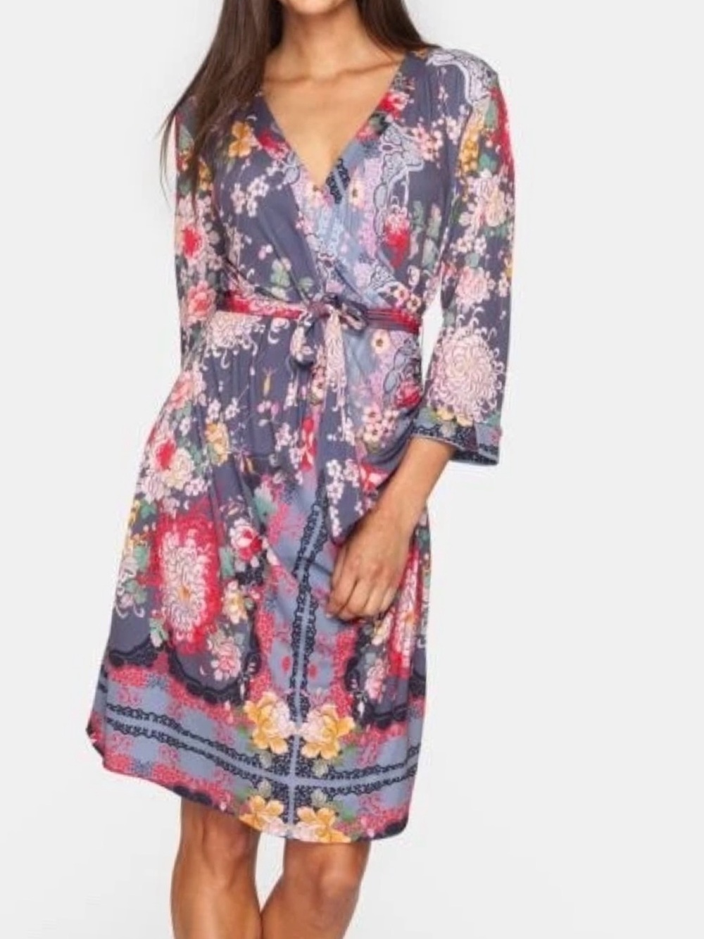 Johnny Was Floral Wrap Dress in Purple with Pink and Yellow Accents. Worn twice.